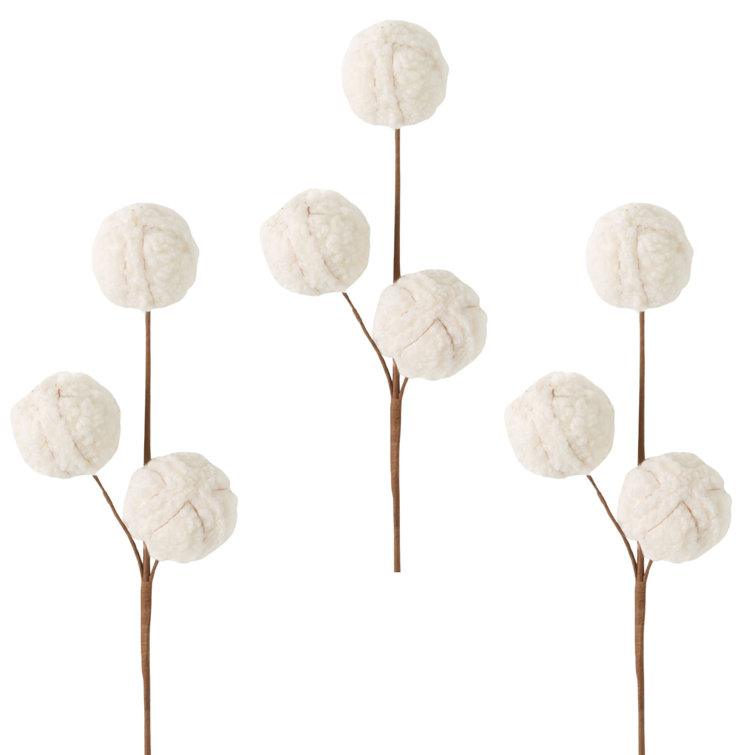 CRLE 22" Artificial Christmas Cream Sherpa Ball Spray Set of 3